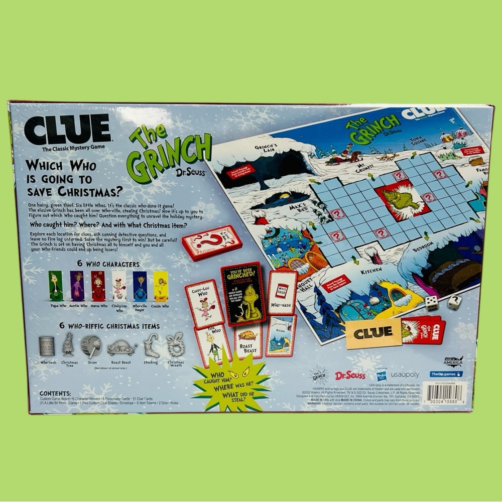Hasbro Clue The Grinch Board Game - Red and Green - NEW - Picture 6 of 8